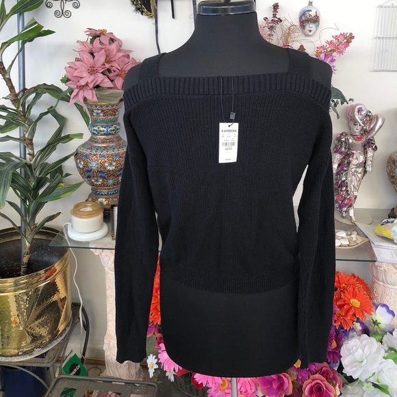 Cute Black Shoulder Cut-out Sweater - Picture 4 of 4